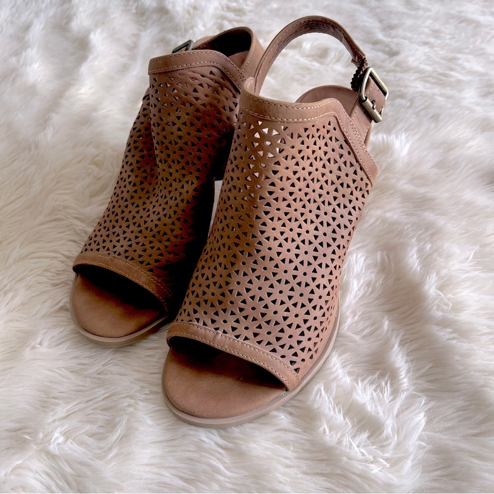 Cognac Brown Peep Toe Ankle Block Heal Bootie